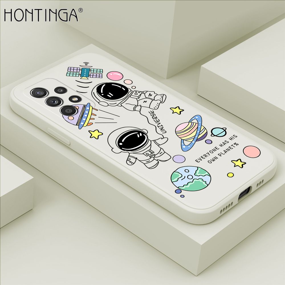 Hontinga for Samsung Galaxy A52S 5G Case Fashion Earth Planet Astronaut Phone Case Soft Square Edge Silicone Cases Full Lens Cover Shockproof Protection Cover