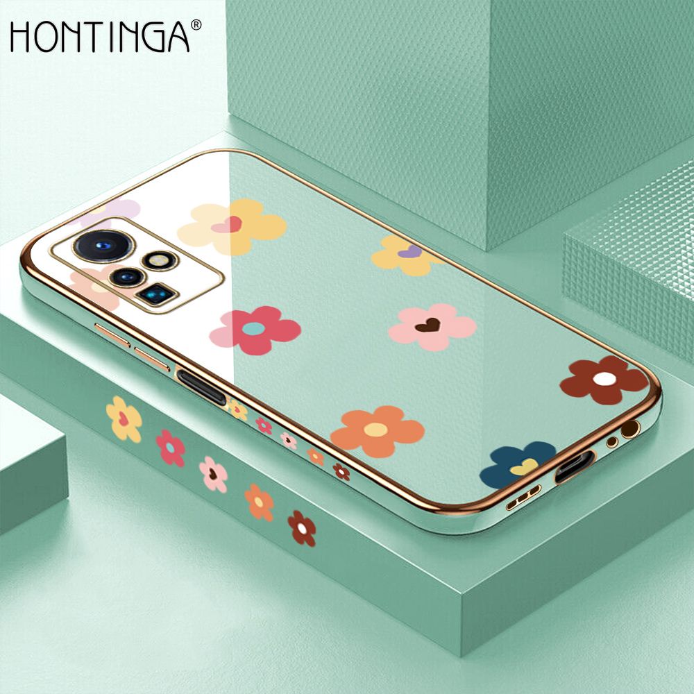 Hontinga for Infinix Zero X Neo Back Cover + Free Lanyard Luxury 6D Plating Cartoon Falling Flower Side Pattern Case Soft Silicone Square Phone Cases