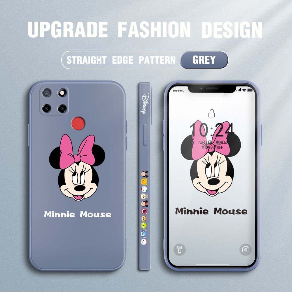 Jizetin for Realme C25S Case Minnie Mickey Mouse Design Side Design Phone Case Square Edge Pattern Liquid Silicone Cases Full Cover Camera Shockproof Protective Case