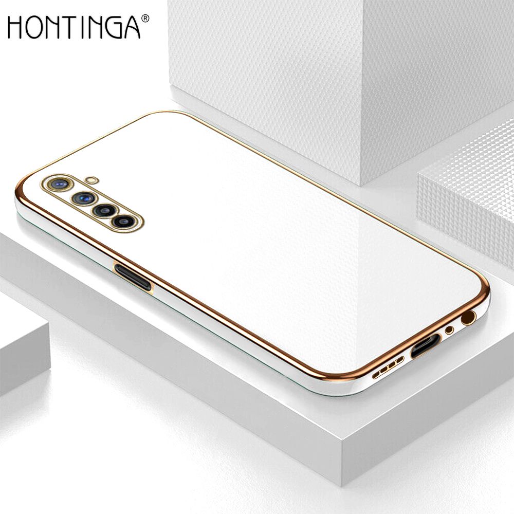 Hontinga for Realme 6 Pro Case + Free Lanyard Luxury 6D Plating Soft Back Cover Silicone Square Frame Shiny Bling Phone Cases