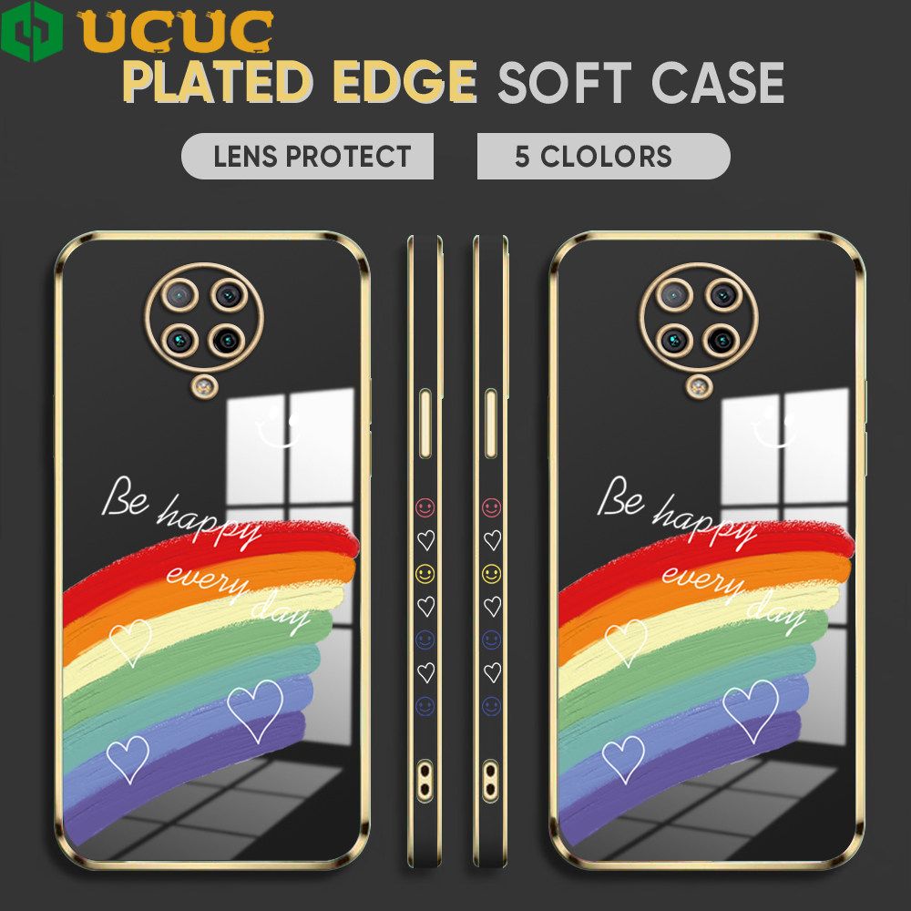UCUC for Redmi K30 Pro / Xiaomi Poco F2 Pro / Pocophone F2 Pro Back Cover + Free Lanyard Rainbow Doodle Luxury 6D Plating Case Side Pattern Soft Silicone Square Phone Cases