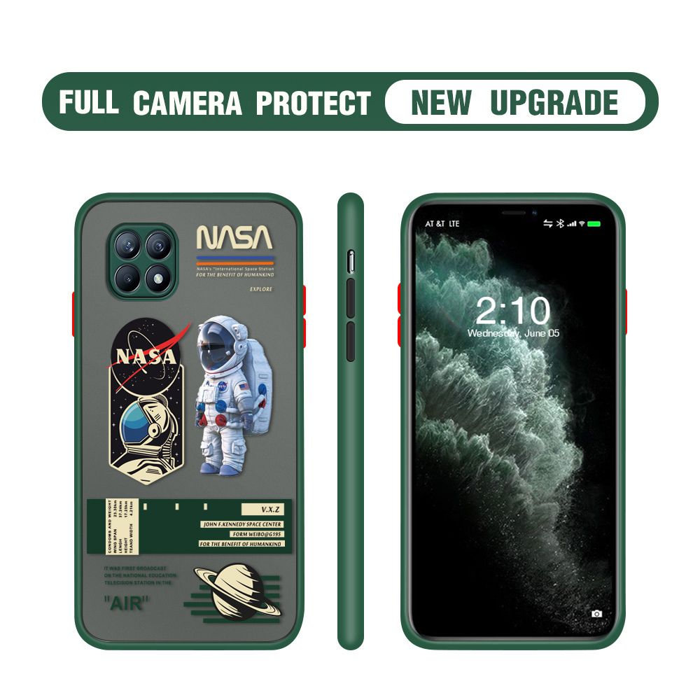 Hontinga for OPPO Reno 4 SE Case Cartoon Astronaut Cover Camera Shockproof Protection Case Edge Frosted Transparent Phone Cover