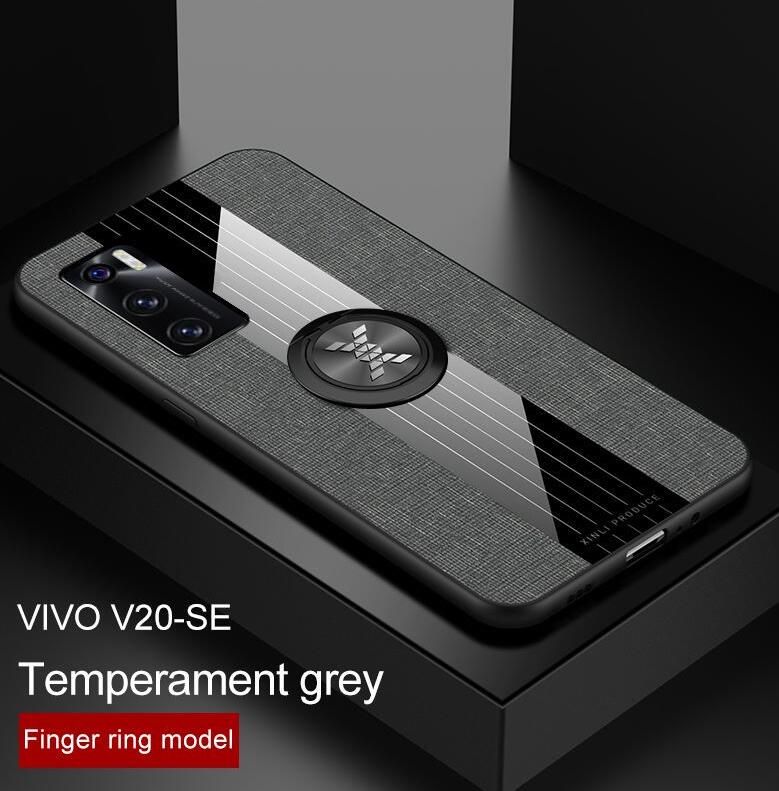 icasecover for VIVO V20 SE Hard Case Hybrid Shockproof Fabric Silicone Splicing Color Car Magnetic Ring Buckle Back Cover