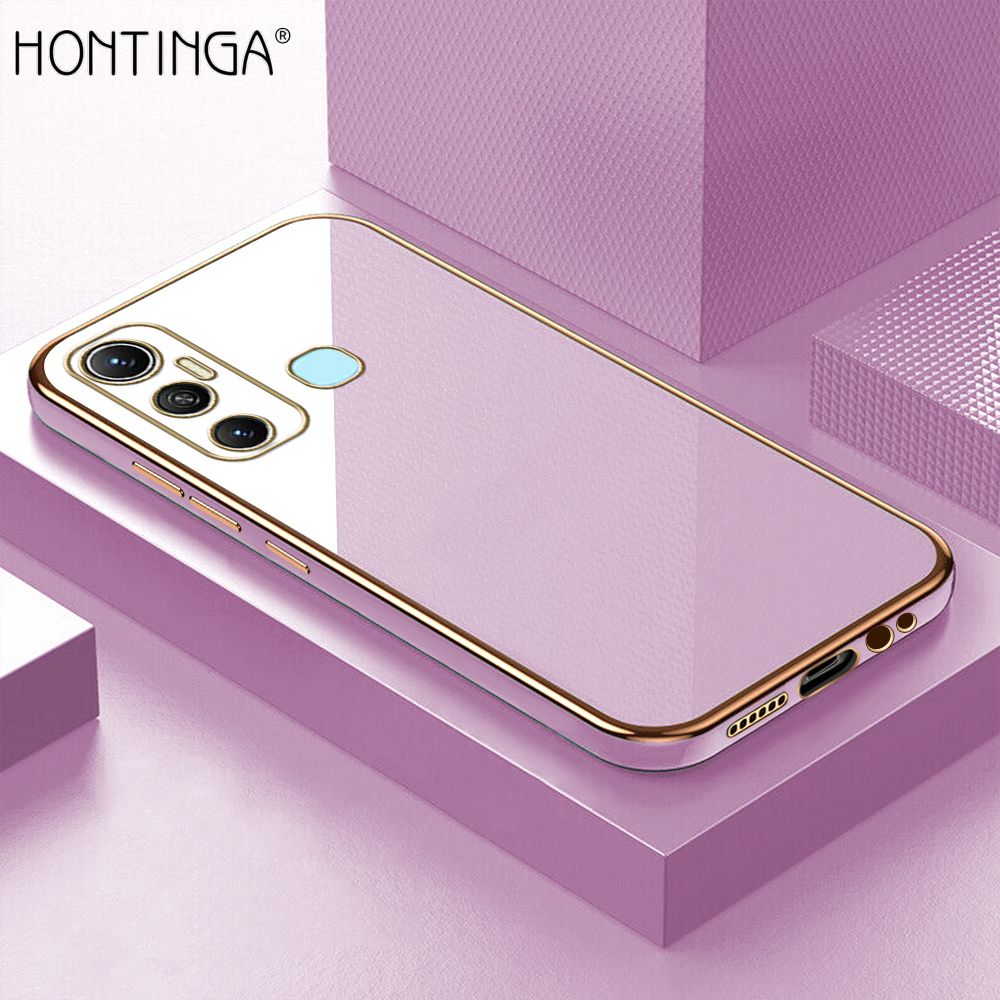 Hontinga for Infinix Hot 11 Back Cover + Free Lanyard Luxury 6D Plating Frame Shiny Bling Case Soft Silicone Square Mobile Cover
