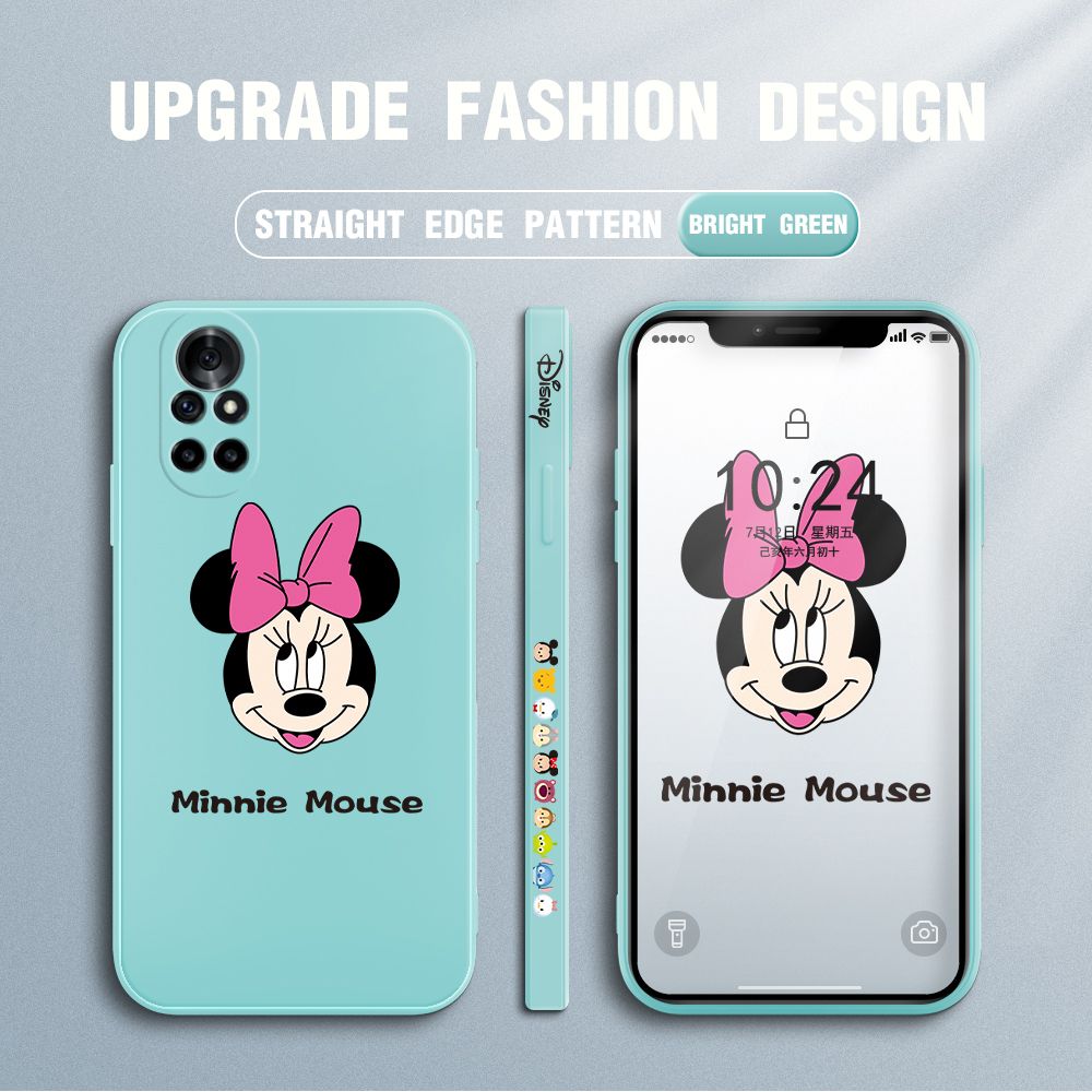 Jizetin for Huawei Nova 8 Pro Case Minnie Mickey Mouse Design Side Design Phone Case Square Edge Pattern Liquid Silicone Cases Full Cover Camera Shockproof Protective Case