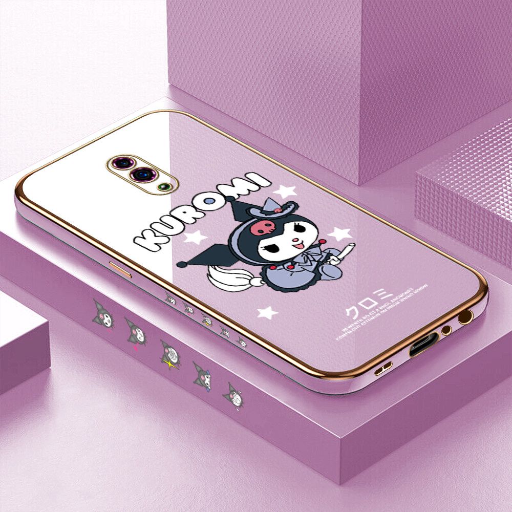 Luxury 6D Plating Soft Casing Silicone Square Frame Phone Case For OPPO Reno Case Shiny Bling Back Cover Cartoon Anime Character Cute Square Edge Pattern Design Soft Case + Free Lanyard