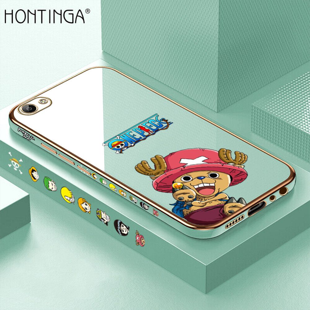 Hontinga for Vivo V5 / V5S / V5 Lite Back Cover + Free Lanyard Luxury 6D Plating Cute Cartoon Choba Side Pattern Case Soft Silicone Square Mobile Cover