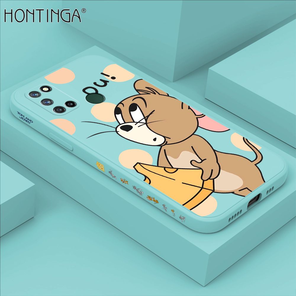 Hontinga for Realme 7I C17 Case Side Design Cute Cartoon Mouse Back Cover Soft Square Edge Pattern Liquid Silicone Trend Phone Cases