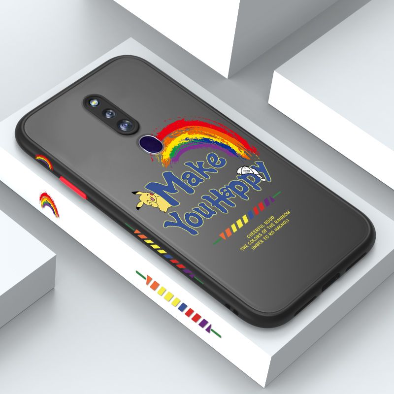 ZeroQiQi for OPPO F11 Pro Case Creative Cartoon Rainbow Pikachu Side Printing Cover Frosted Ultra Thin Protective Anti Fall Phone Case