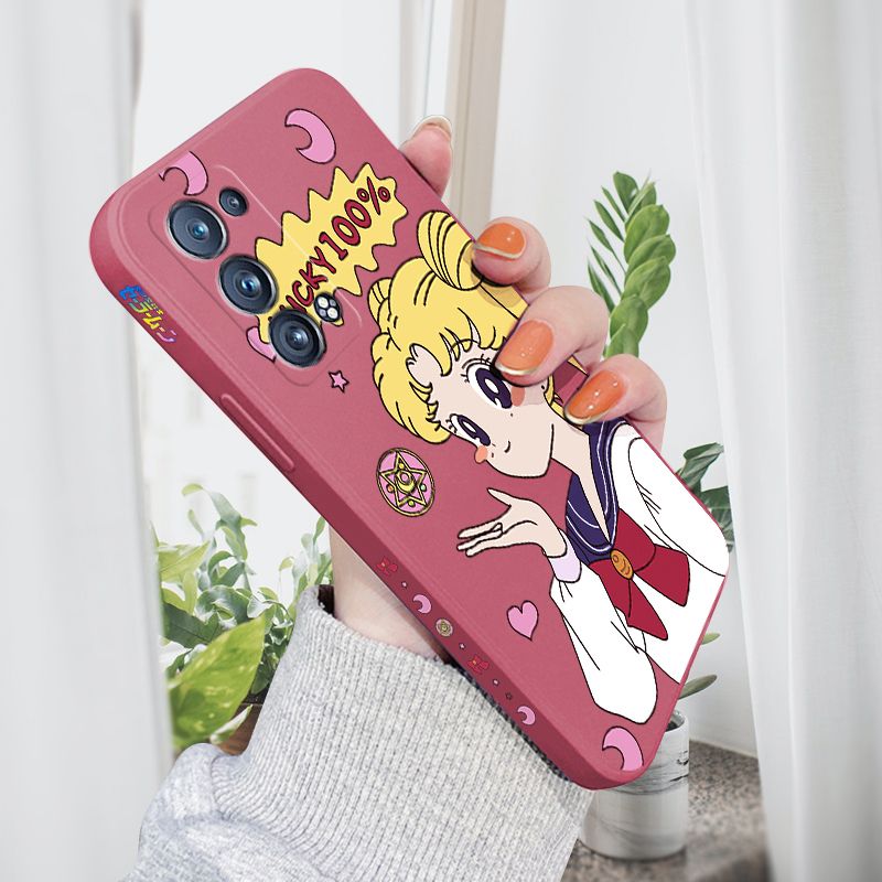 AMORVOR for OPPO Reno6 Pro 5G Back Cover Anime Super Sailor Moon Side design Soft Case Liquid Silicone Phone Cases