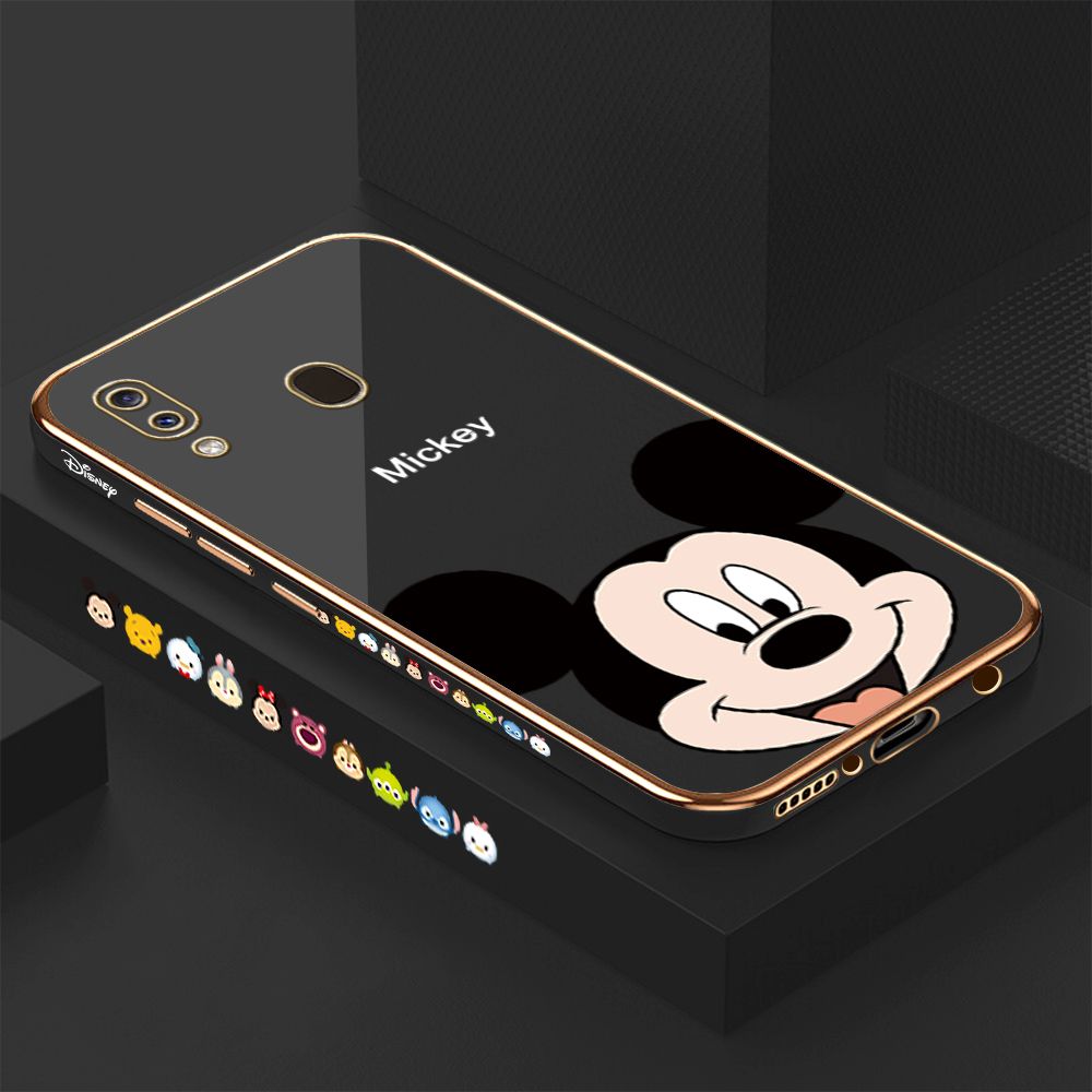 ZeroQiQi for Samsung Galaxy A20 A30 Back Cover Cartoon Big Head Mouse Luxury 6D Plating Case Side Pattern Soft Silicone Square Phone Cases + Free Lanyard