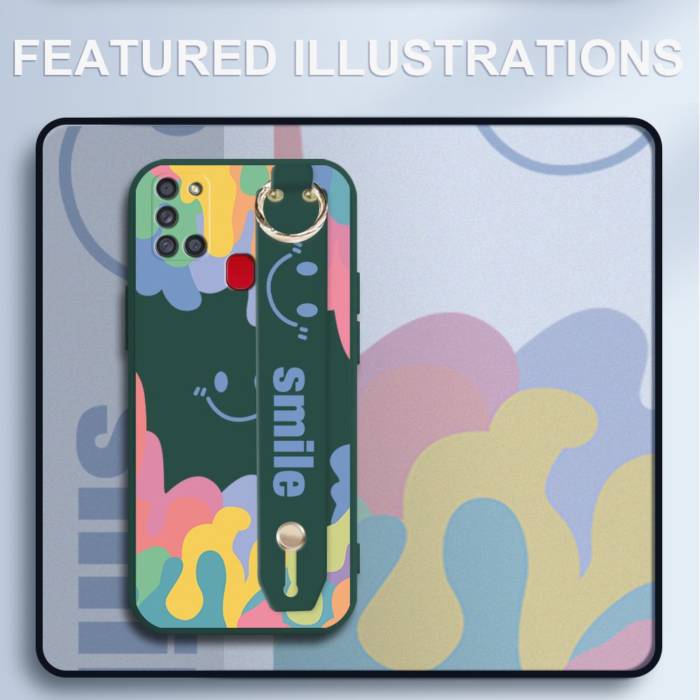 UCUC for Samsung Galaxy A21S Wrist Strap Case INS Style Soft Candy Color Splash Ink Cover Ultra Thin Anti Fall Liquid Silicone Phone Case