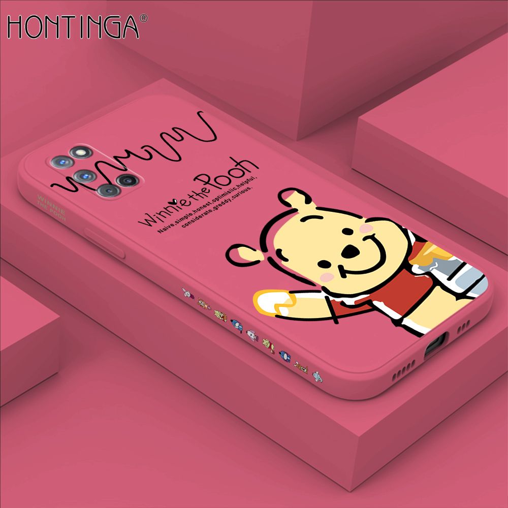 Hontinga for OPPO A92 Case Side Design Hello Little Bear Back Cover Soft Square Edge Pattern Liquid Silicone Trend Phone Cases