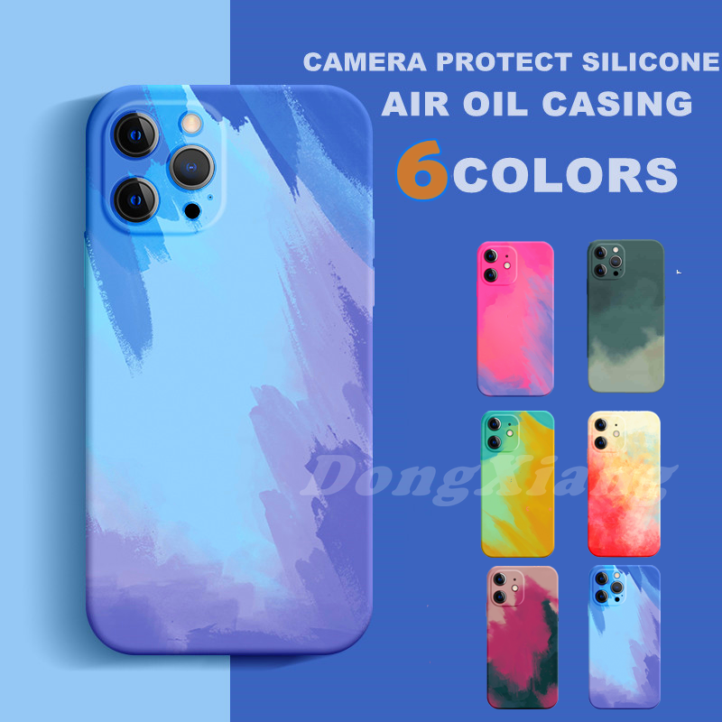 Realme 5 5i 6i 6 6Pro C11 C12 C15 A1K Realme C2 Watercolor Square Silicone INS Lens Protection Straight Edge Soft Matte Case