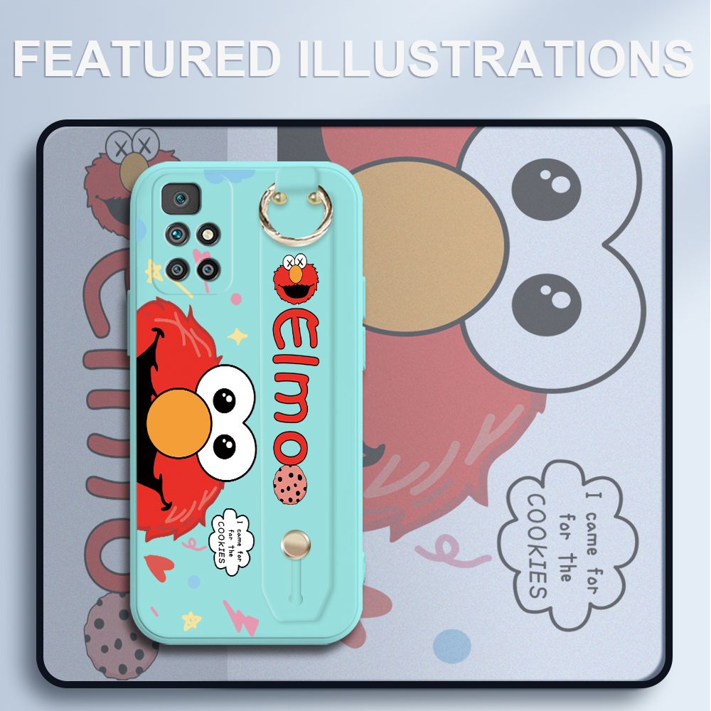 UCUC for Xiaomi Redmi 10 Wrist Strap Case Creative Cartoon Red Haired Monster Cover Ultra Thin Anti Fall Liquid Silicone Phone Case