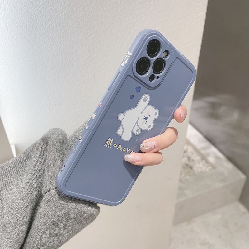 Blue Cute Cartoon Bear Case Side Pattern Soft Cover