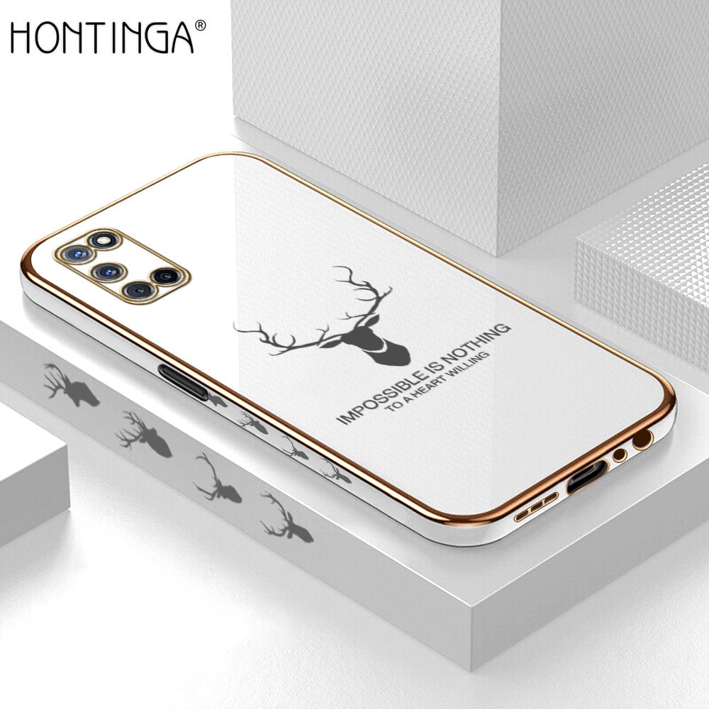 Hontinga for OPPO A52 A92 Back Cover + Free Lanyard Luxury 6D Plating Cartoon Lucky Side Pattern Case Soft Silicone Square Phone Cases