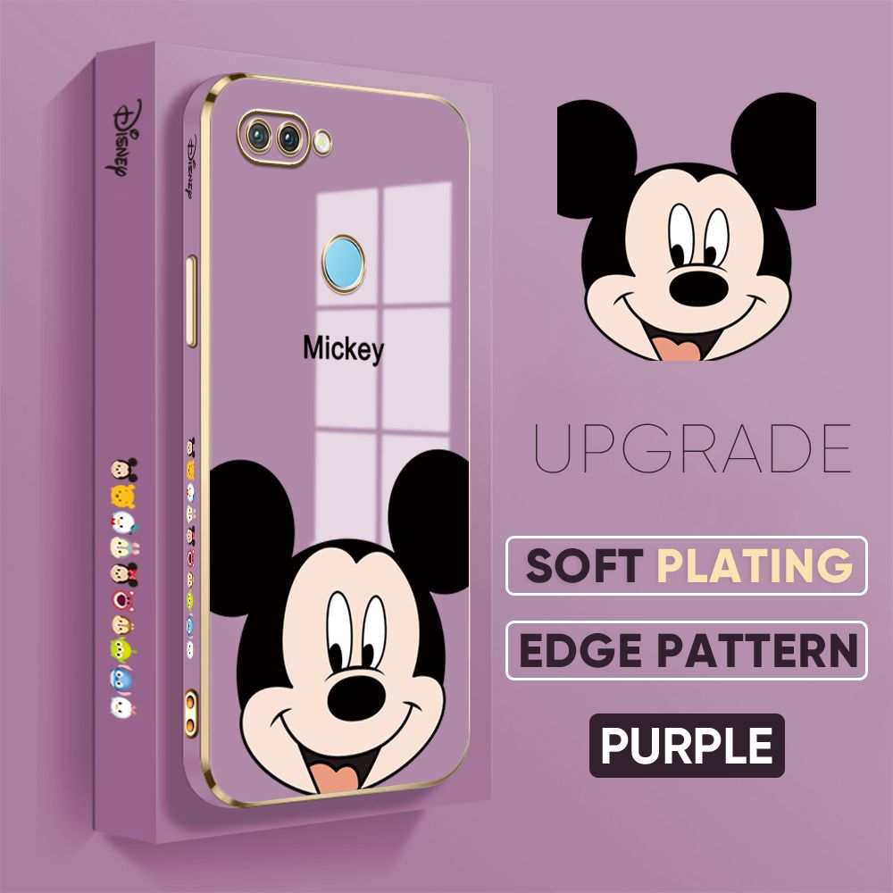 Jizetin (Free Lanyard) OPPO F9 / Realme 2 Pro Cover Lovely Mouse Luxury 6D Plating Soft Casing Silicone Square Frame Phone Case Shiny Bling Back Cover