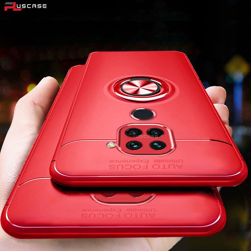 PlusCase for Xiaomi Redmi Note 9 Soft Silicone Case Metal Ring Stand Shockproof Slim Matte Back Cover