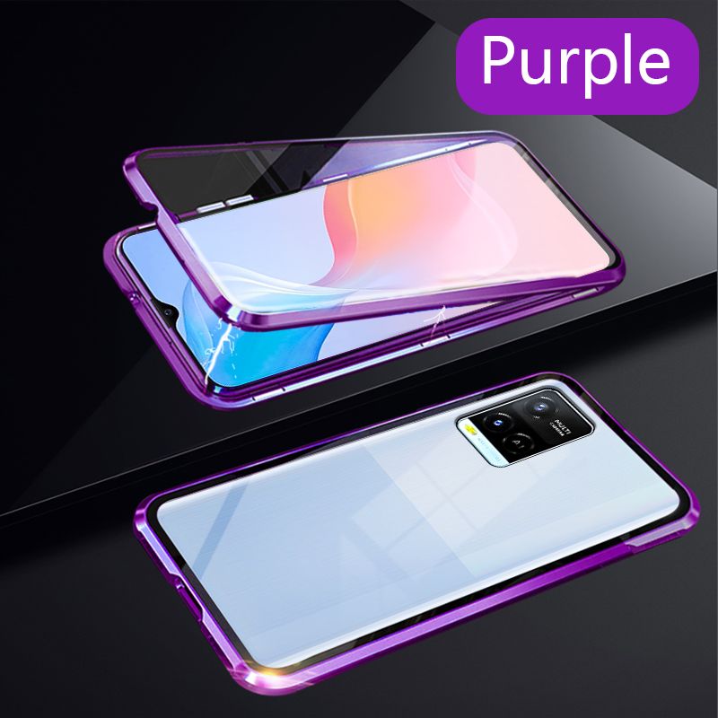 Biruiqu For VIVO Y21 Y21s Y33s Y21A Y33A Y21T Y33T Magnetic Absorption Case Metal Frame Shockproof Double Sided Tempered Glass Magnetic Case Cover