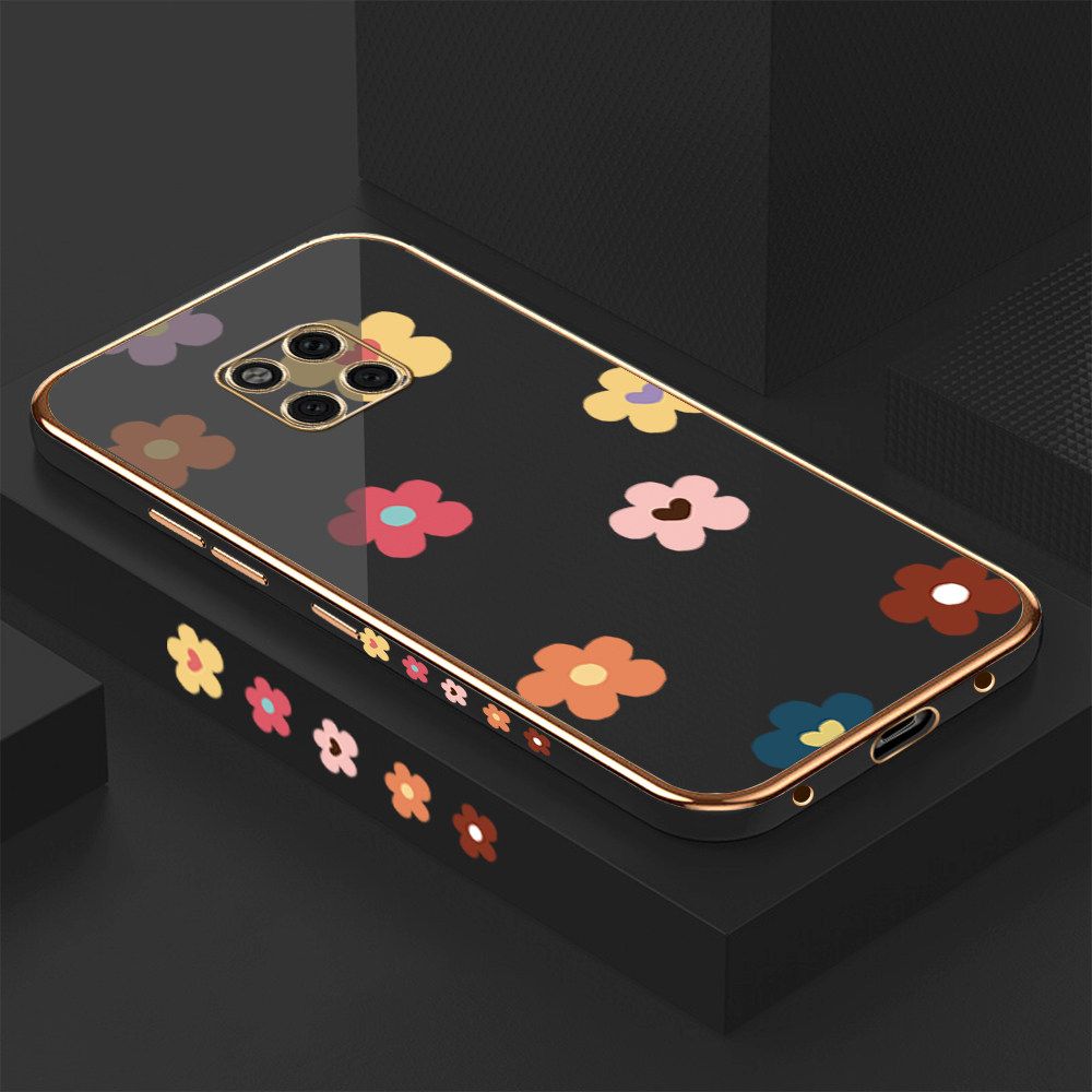 Luxury 6D Plating Case for Huawei Mate 20 Pro Color Cartoon Flowers Side Pattern Back Cover Soft Silicone Square Frame Shiny Bling Phone Cases + Free Lanyard