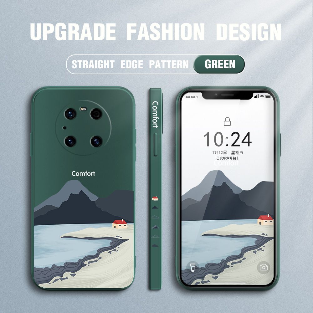Jizetin for Huawei Mate 40 Pro Case Mount Fuji Design Side Design Phone Case Square Edge Pattern Liquid Silicone Cases Full Cover Camera Shockproof Protective Case