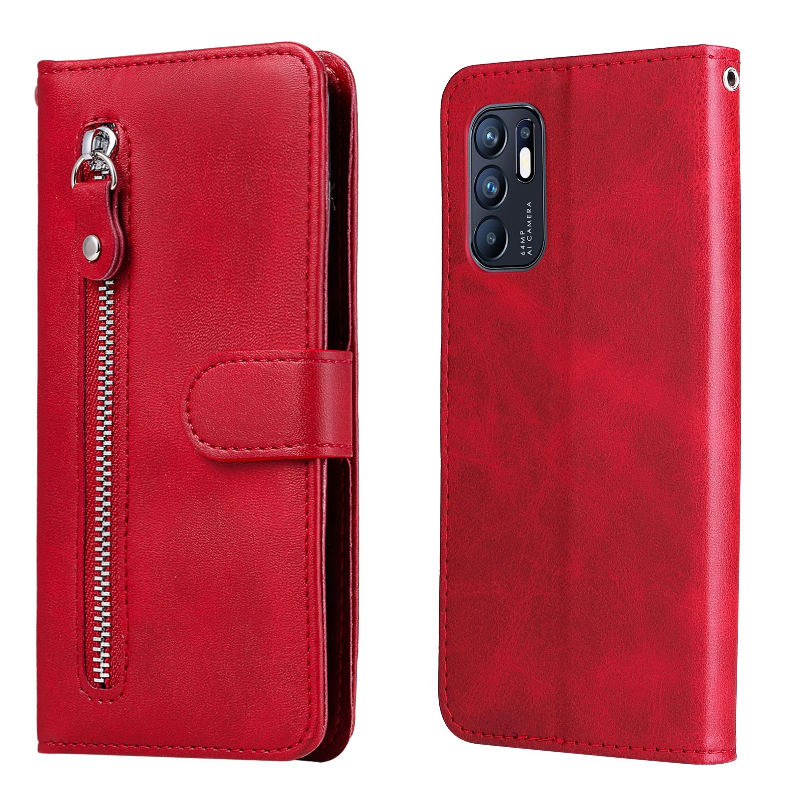 For OPPO Reno6 4G Calf Texture Zipper Horizontal Flip Leather Phone Case