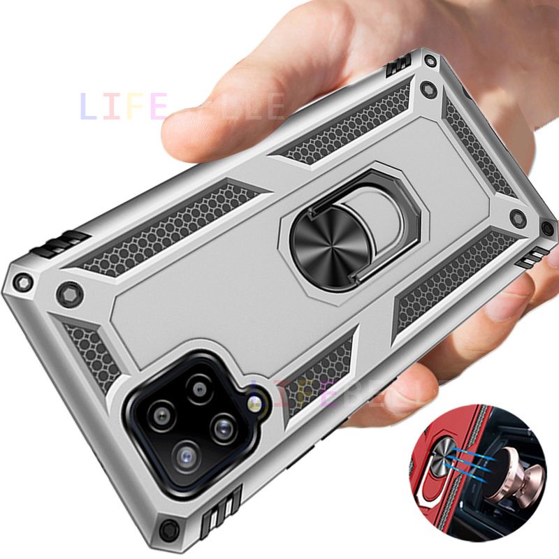 Casing for Samsung Galaxy A12 / M12 Case, Luxury Shockproof Armor Phone Cases Rugged Magnetic Ring Holder Kickstand Hard Protective Casing Back Cover
