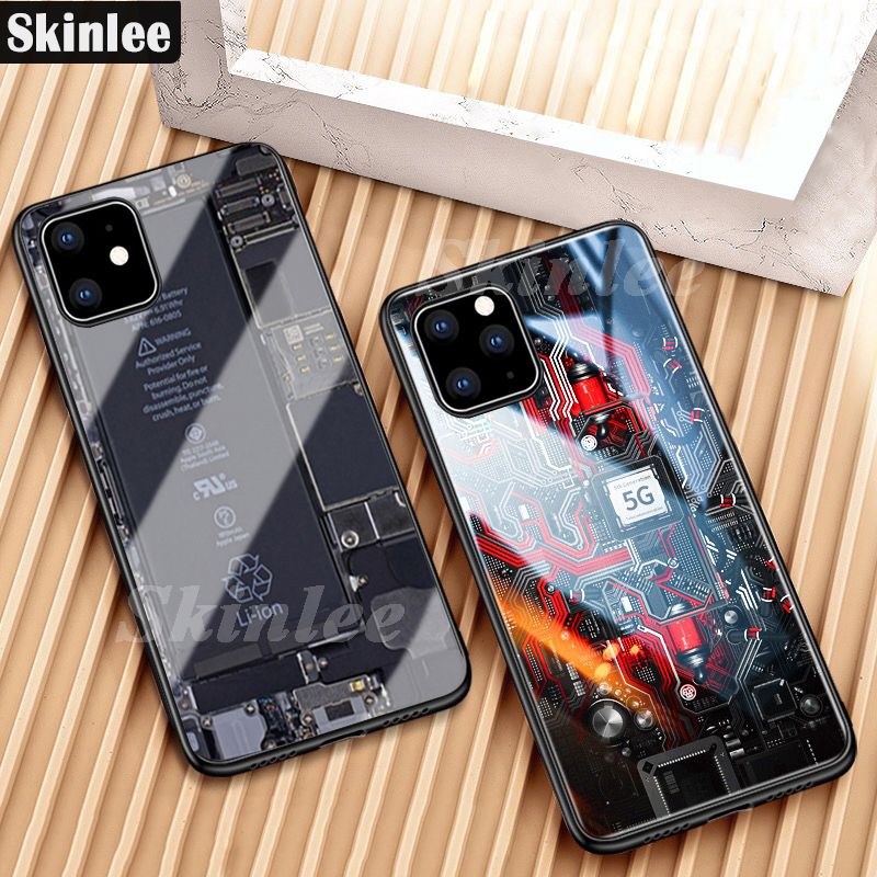 For iPHONE13 mini Back Cover Version Theme Case Tempered Glass Protection shockproof Cover for iPHONE13 mini case Transparent Circuit Board Design Full Coverage Phone cases
