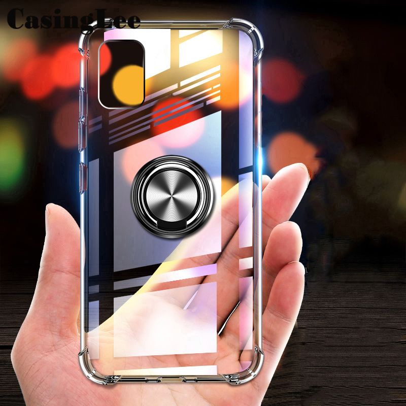 Casinglee For OPPO Reno 5 Soft Case Clear Transparent Airbag Protector Shockproof Car Magnetic Holder Ring Phone Cover OPPO Reno5 Phone case