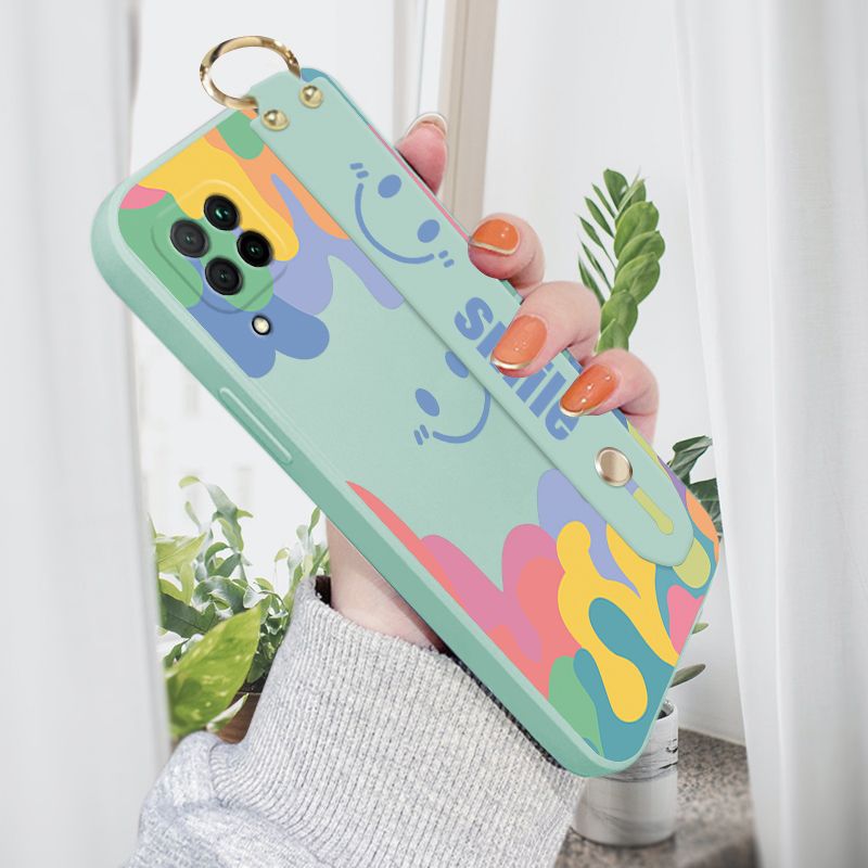 Jizetin for Huawei Nova 7i Wrist Strap Case Soft Candy Color Splash Ink Cover Ultra Thin Anti Fall Liquid Silicone Phone Case