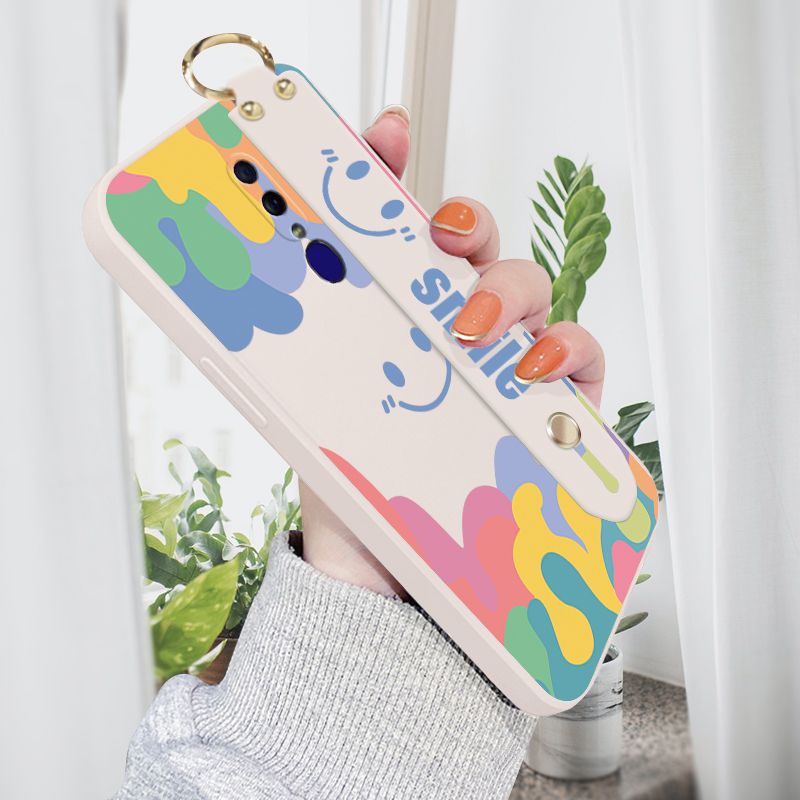 Jizetin for OPPO F11 Wrist Strap Case Soft Candy Color Splash Ink Cover Ultra Thin Anti Fall Liquid Silicone Phone Case