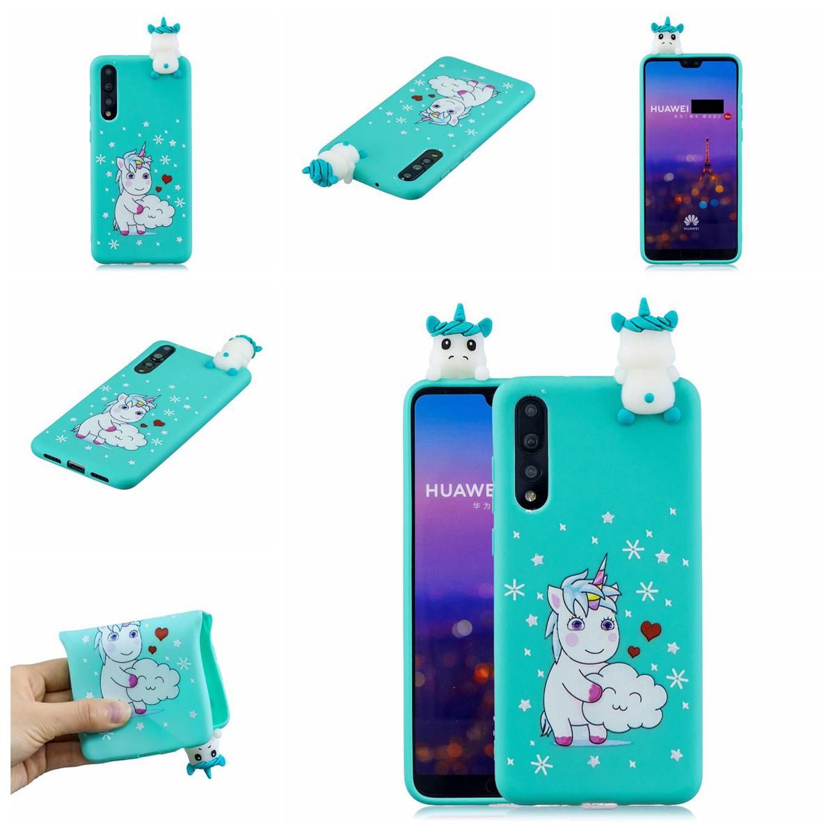 For Huawei P20 pro 3D Cartoon Lovely Coloured Painted Soft PU Back Cover Non-slip Shockproof Full Protective Case