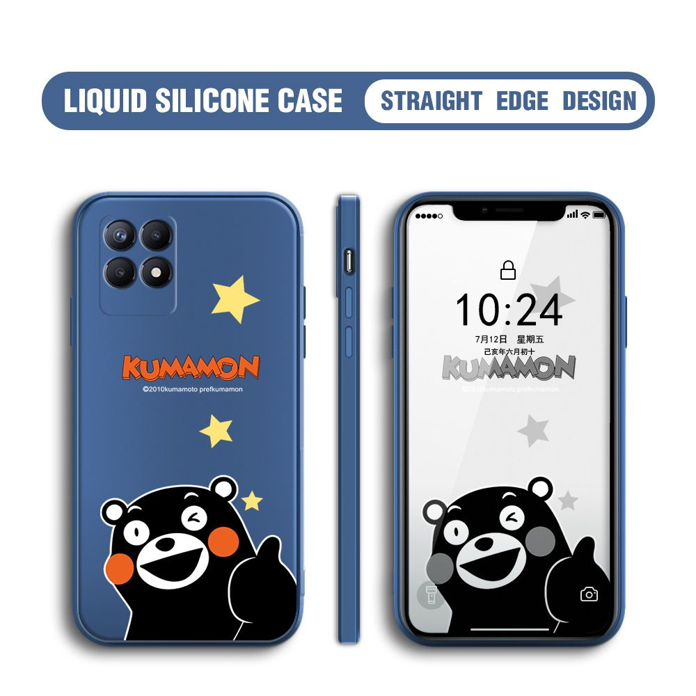 BILI for Realme 8I Back Cover Black Bear Multicolor Liquid Silicone Phone Case Soft Square Lens Protection Phone Cases