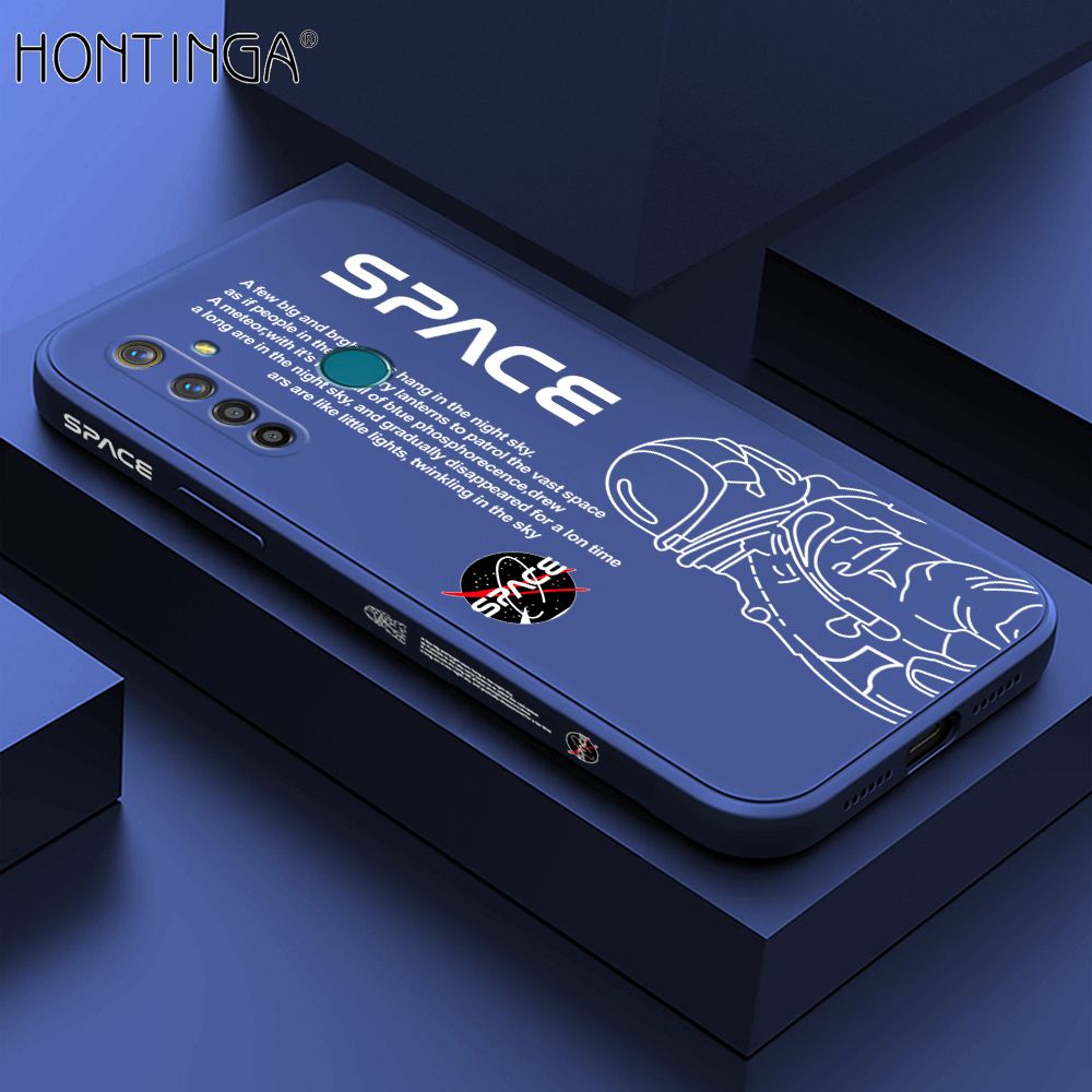 Hontinga for Realme 5 Pro Back Cover Cool Astronaut Pattern Case Soft Square Edge Liquid Silicone Phone Cases