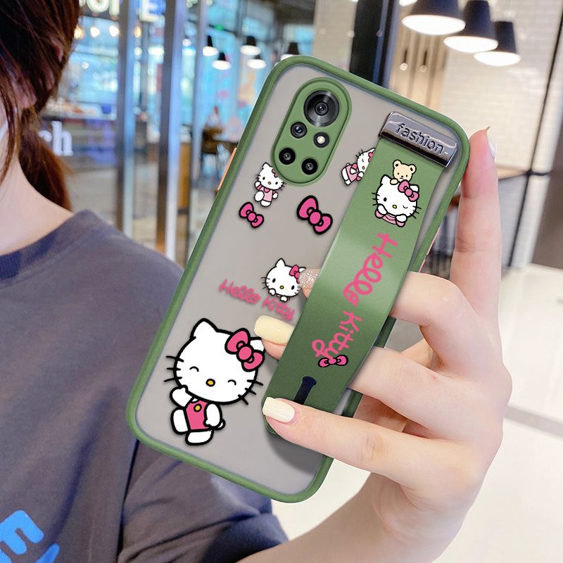 UCUC for Huawei Nova 8 Wrist Strap Case Lovely KT Cat Wristband Printing Cover Shockproof Ultra Thin Phone Case