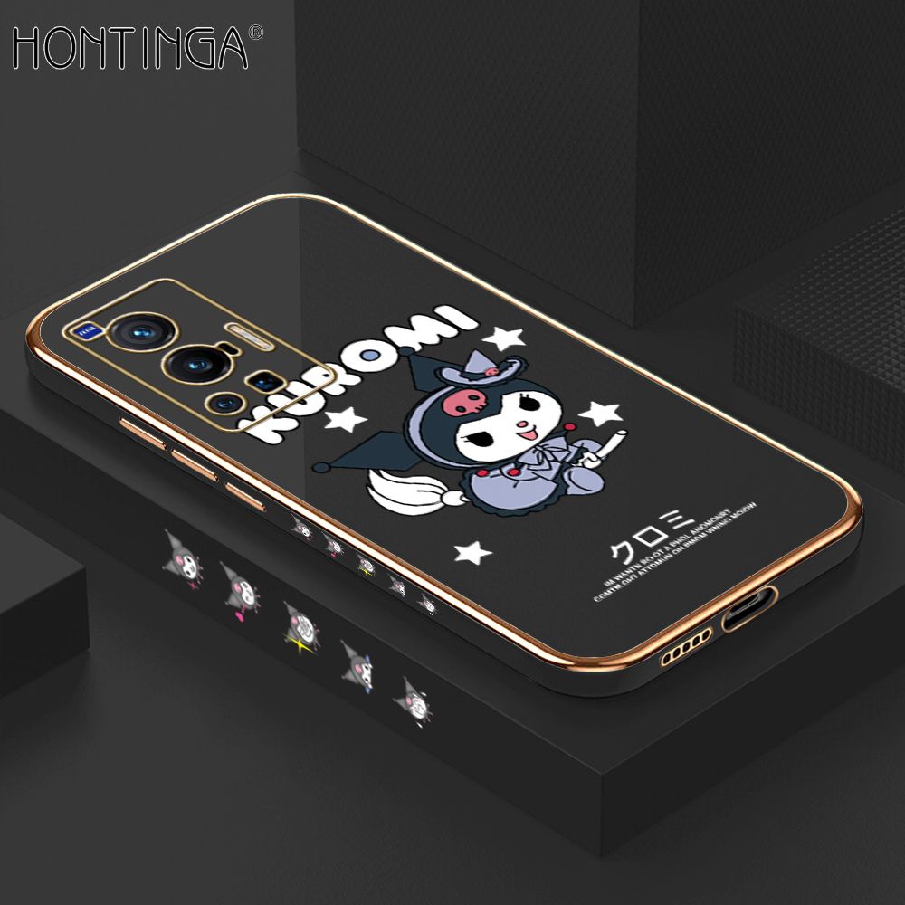 Hontinga for Vivo X70 Pro 5G Luxury 6D Plating Soft Casing Silicone Square Frame Phone Case Shiny Bling Back Cover Cute Cartoon Anime Characters Case