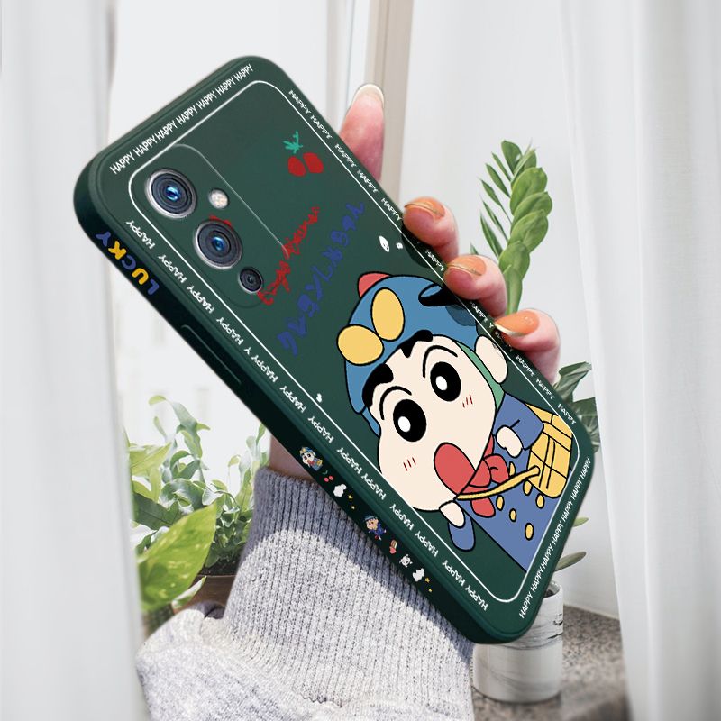 AMORVOR for OnePlus 9 Back Cover Cartoon Shin-chan Action Kamen Side design Soft Case Liquid Silicone Phone Cases