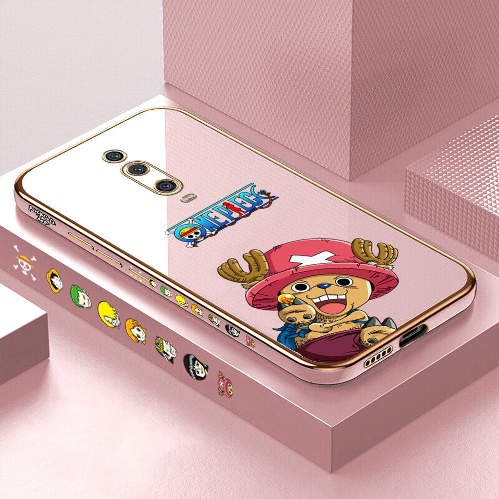 Luxury 6D Plating Case for Xiaomi 9T Pro Cartoon Anime Choba Side Pattern Back Cover Soft Silicone Square Frame Shiny Bling Phone Cases + Free Lanyard