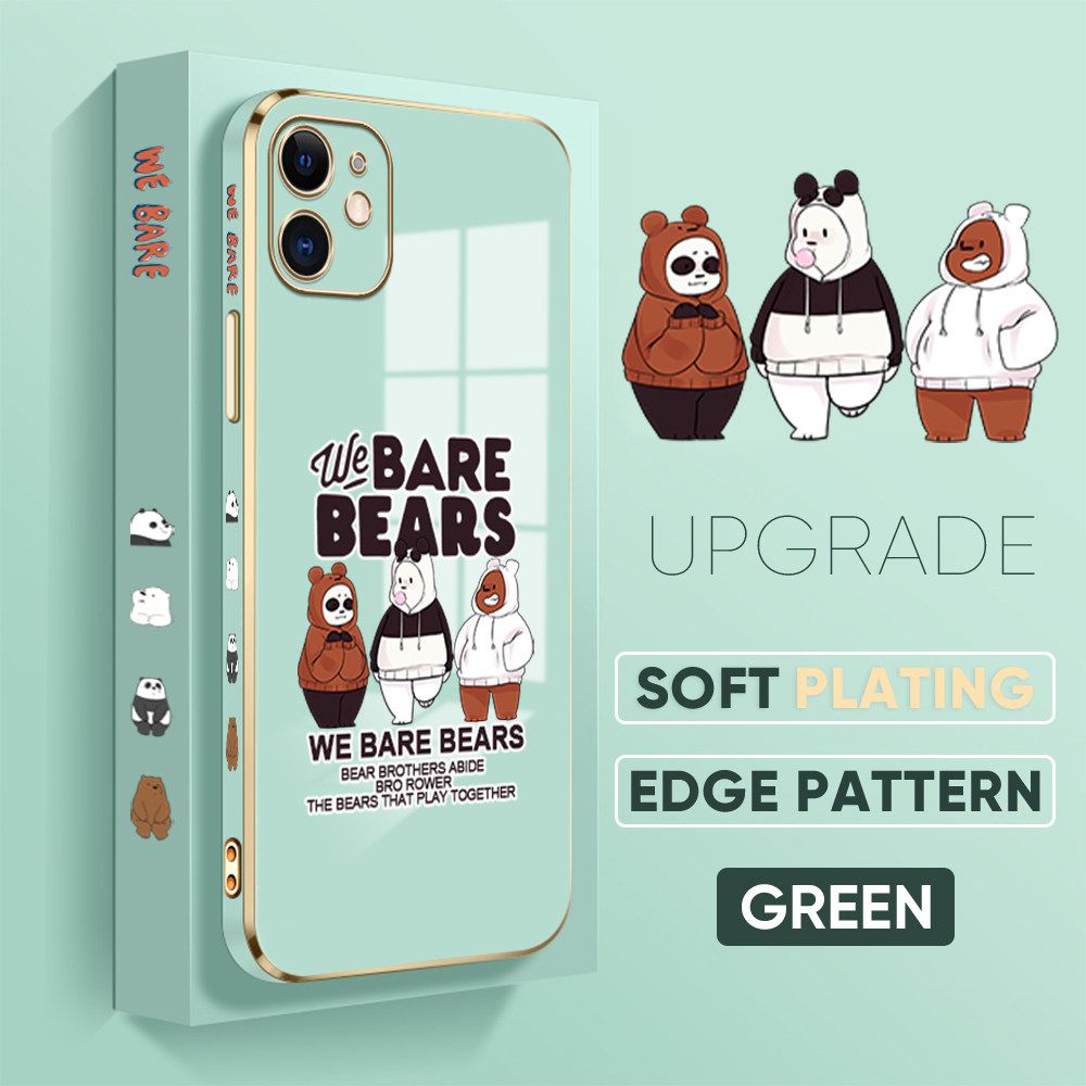 TA for iPhone 11 Back Cover + Free Lanyard Cute Three Bears Luxury 6D Plating Case Side Pattern Soft Silicone Square Phone Cases