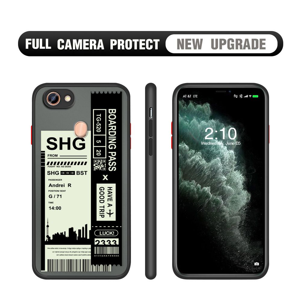 Hontinga for OPPO F5 / F5 Plus / F5 Youth Case Cute Air Ticket City Scenery Camera Shockproof Protection Cases Edge Frosted Transparent Phone Cover
