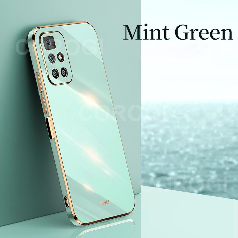 For Xiaomi Redmi 10 2022 Back Cover Fashion Shiny Plating Square Bumper Camera Protection Case Soft Silicone Shockproof Protective Mobile Phone Cases