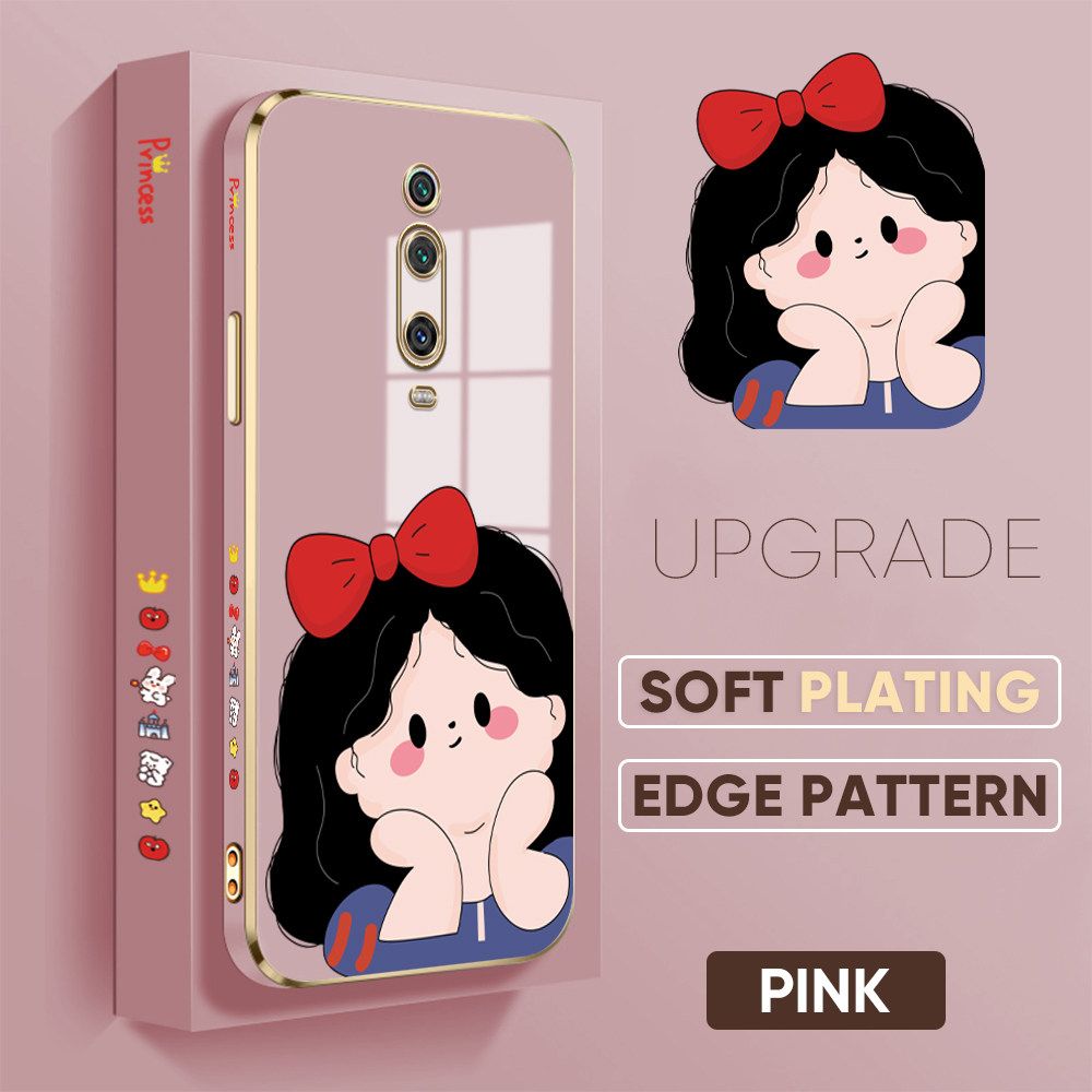 TA for Redmi K20 Pro / K20 / Xiaomi 9T Back Cover + Free Lanyard Cute Princess Luxury 6D Plating Case Side Pattern Soft Silicone Square Phone Cases