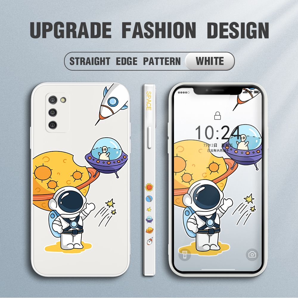 Jizetin for Samsung Galaxy A03S Case Side Design Phone Cover Moon Space Astronaut Cover Square Edge Pattern Liquid Silicone Trend Case