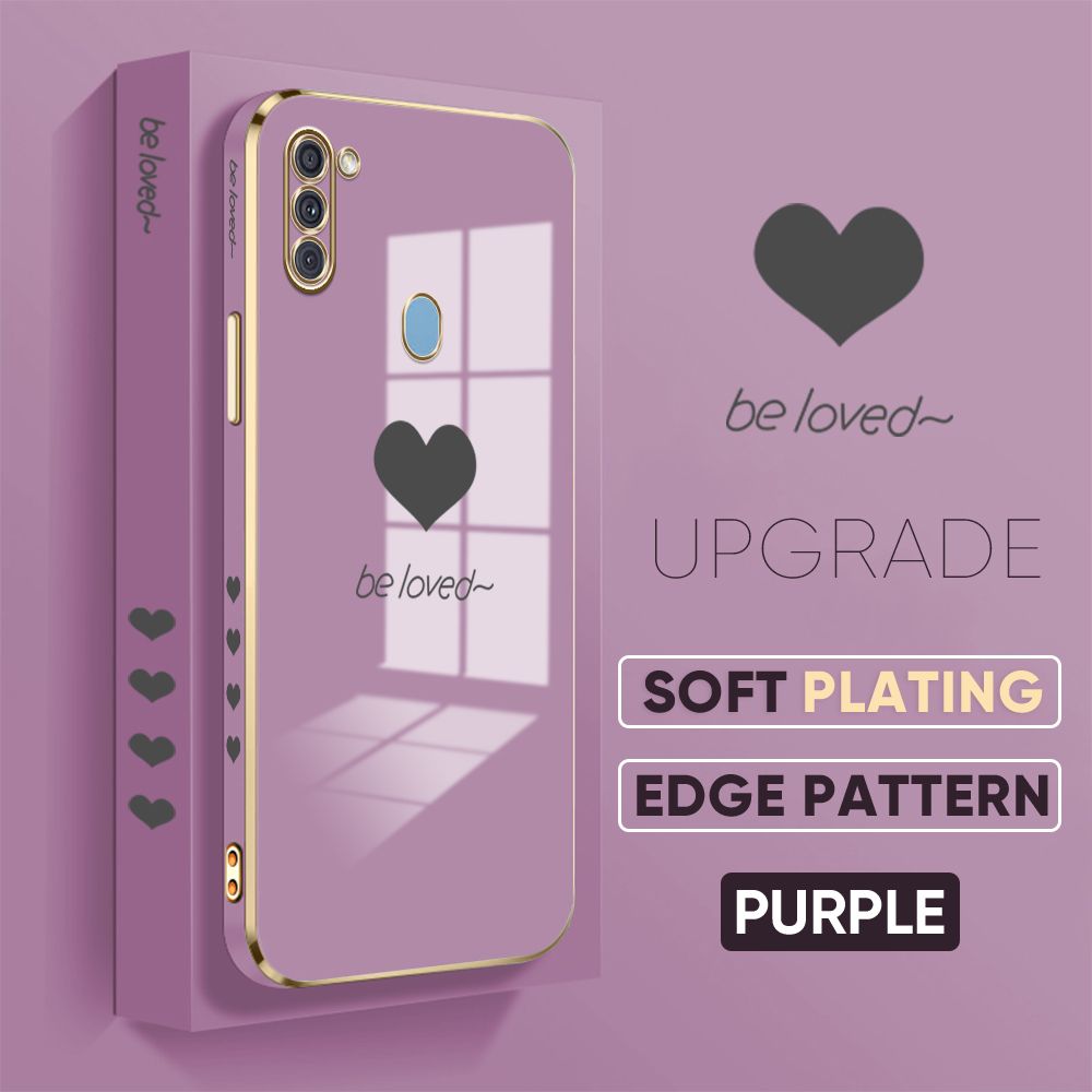 TA for Samsung Galaxy A11 M11 Back Cover + Free Lanyard Simple Love Luxury 6D Plating Case Side Pattern Soft Silicone Square Phone Cases