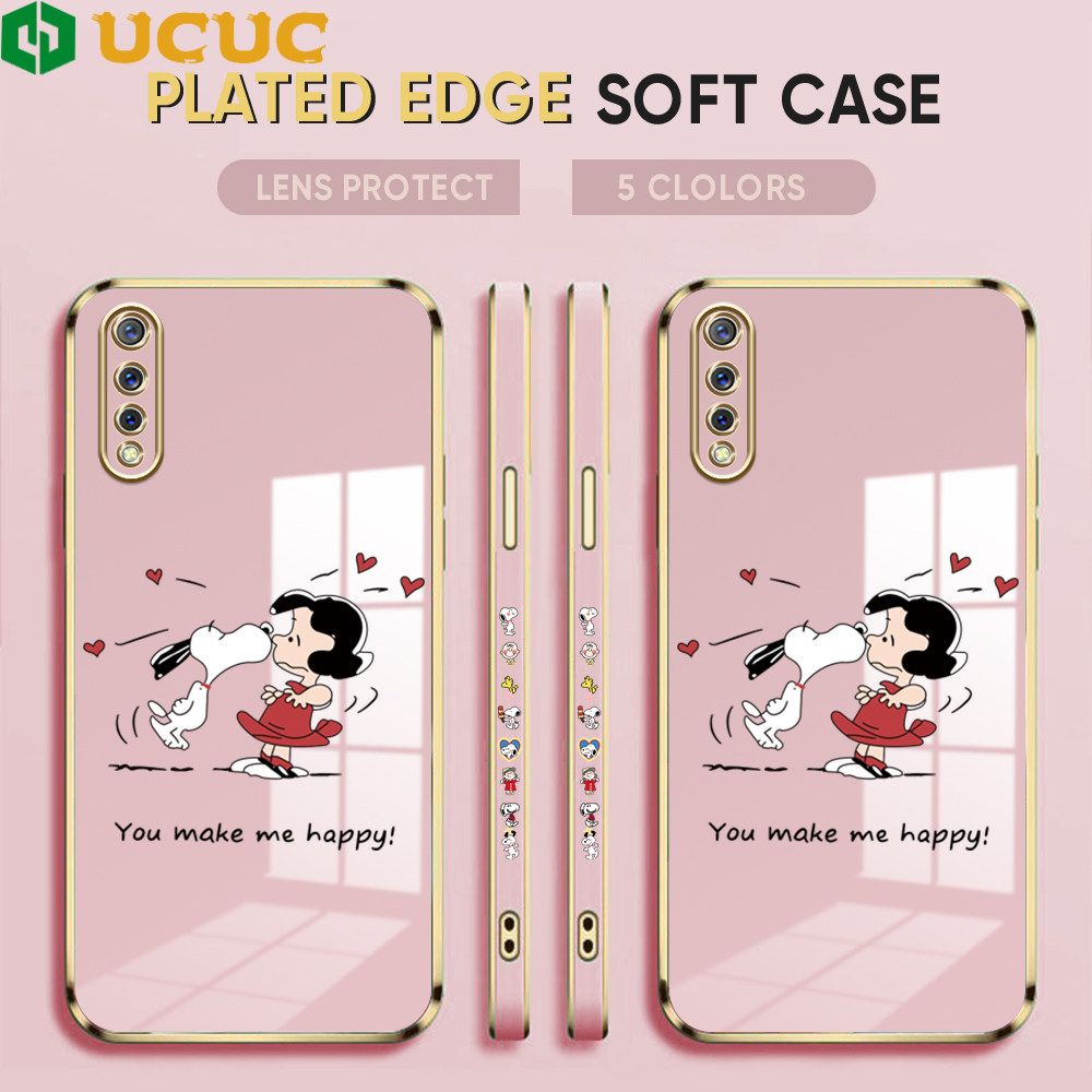 UCUC for Vivo S1 Back Cover + Free Lanyard Happy Puppy Luxury 6D Plating Case Side Pattern Soft Silicone Square Phone Cases