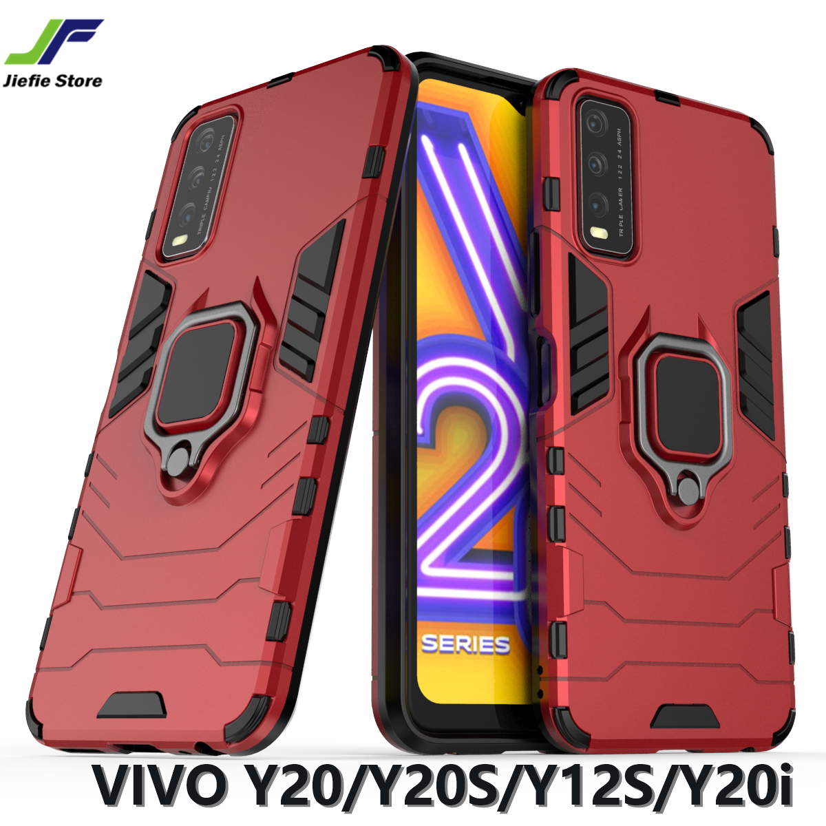 For VIVO Y20 Y30 Y50 Y20i Y20S Y12S Y30i Luxury Shockproof Armored Phone Cases Magnetic Car Holder Finger Ring Phone Back Cover