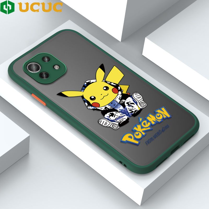 UCUC for Xiaomi Mi 11 Lite 5G / Mi 11 Lite / 11 Lite 5G NE Back Cover Wrapped Pikachu Frosted Transparent Hard Phone Case Thin Shockproof Full Cover Camera Protect Case