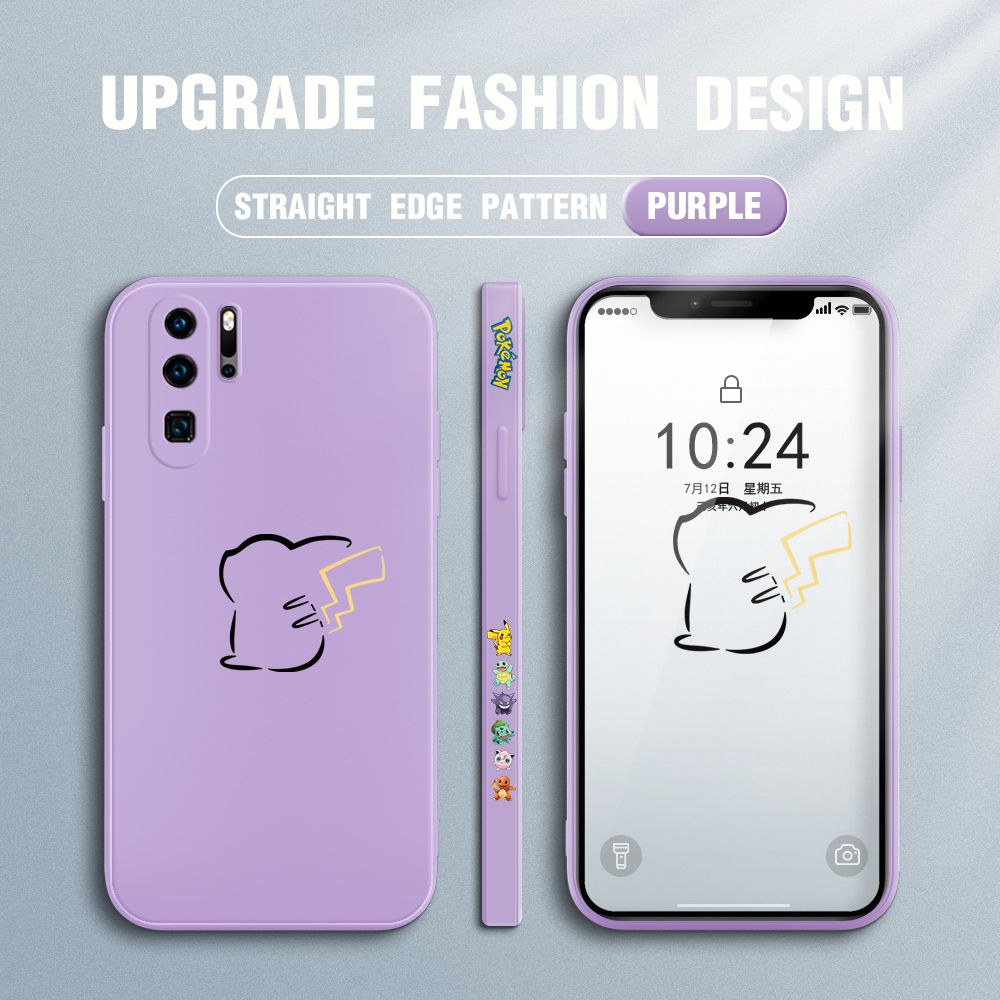 Jizetin for Huawei P30 Pro Case New Pikachu Pokémon Design Side Design Phone Case Square Edge Pattern Liquid Silicone Cases Full Cover Camera Soft Protection Case