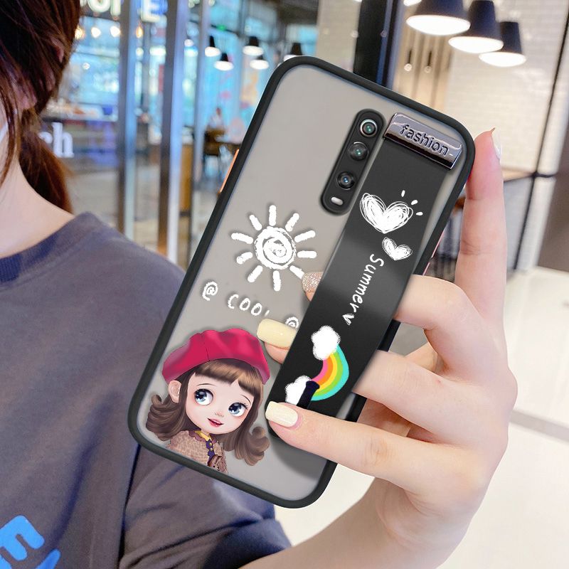 UCUC for Xiaomi Mi 9T Wrist Strap Case Lovely Cartoon Red Hat Girl Wristband Printing Cover Shockproof Frosted Phone Case